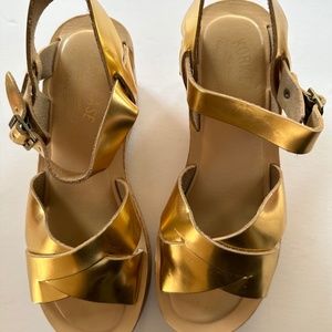 Kork-Ease Gold Leather Ava 2.0 Wedge Platform Sandals Women’s Size 6